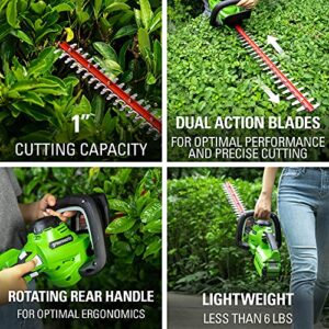 Greenworks 40V 24" Cordless Hedge Trimmer (1" Cutting Capacity), 2.0Ah USB Battery and Charger Included