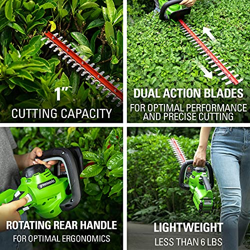 Greenworks 40V 24" Cordless Hedge Trimmer (1" Cutting Capacity), 2.0Ah USB Battery and Charger Included