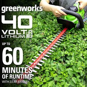 Greenworks 40V 24" Cordless Hedge Trimmer (1" Cutting Capacity), 2.0Ah USB Battery and Charger Included