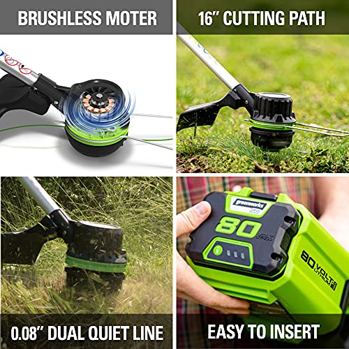 Greenworks Pro 80V Cordless Brushless String Trimmer + Leaf Blower Combo, 2Ah Battery and Charger Included STBA80L210