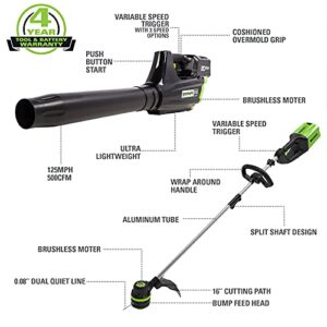 Greenworks Pro 80V Cordless Brushless String Trimmer + Leaf Blower Combo, 2Ah Battery and Charger Included STBA80L210