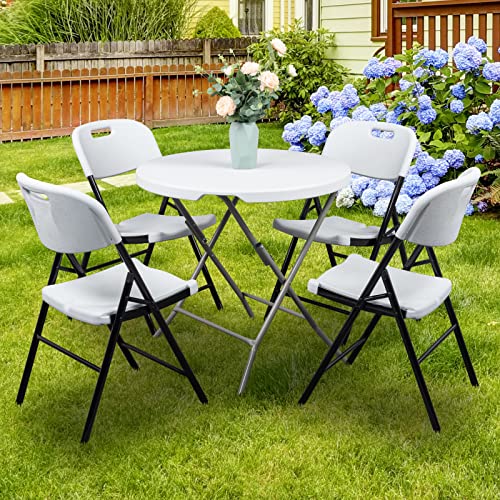 Outvita Outdoor Plastics Folding Chairs, Set of 4 Foldable Dinning Chairs for Wedding, Parties, Camping, Picnics Black & White