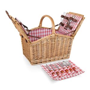picnic time piccadilly picnic basket – romantic picnic basket for 2 with picnic set, (red & white plaid pattern)