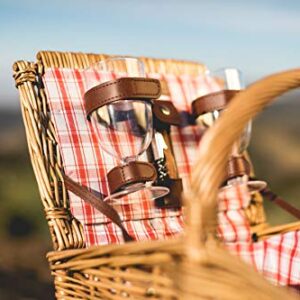 PICNIC TIME Piccadilly Picnic Basket - Romantic Picnic Basket for 2 with Picnic Set, (Red & White Plaid Pattern)