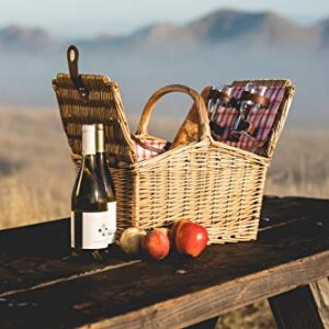 PICNIC TIME Piccadilly Picnic Basket - Romantic Picnic Basket for 2 with Picnic Set, (Red & White Plaid Pattern)