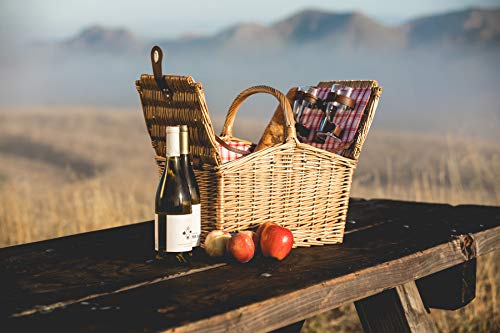 PICNIC TIME Piccadilly Picnic Basket - Romantic Picnic Basket for 2 with Picnic Set, (Red & White Plaid Pattern)