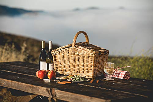 PICNIC TIME Piccadilly Picnic Basket - Romantic Picnic Basket for 2 with Picnic Set, (Red & White Plaid Pattern)