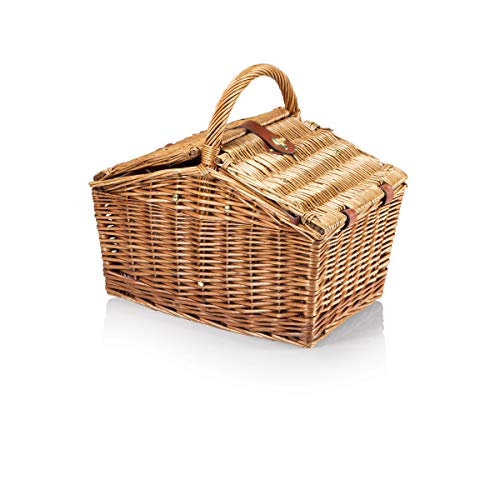 PICNIC TIME Piccadilly Picnic Basket - Romantic Picnic Basket for 2 with Picnic Set, (Red & White Plaid Pattern)