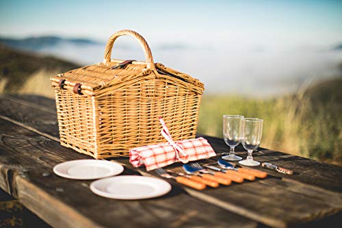 PICNIC TIME Piccadilly Picnic Basket - Romantic Picnic Basket for 2 with Picnic Set, (Red & White Plaid Pattern)