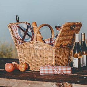 PICNIC TIME Piccadilly Picnic Basket - Romantic Picnic Basket for 2 with Picnic Set, (Red & White Plaid Pattern)