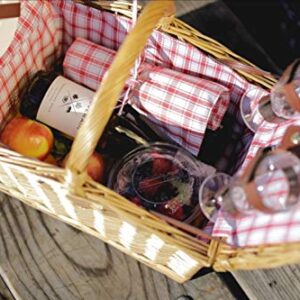 PICNIC TIME Piccadilly Picnic Basket - Romantic Picnic Basket for 2 with Picnic Set, (Red & White Plaid Pattern)