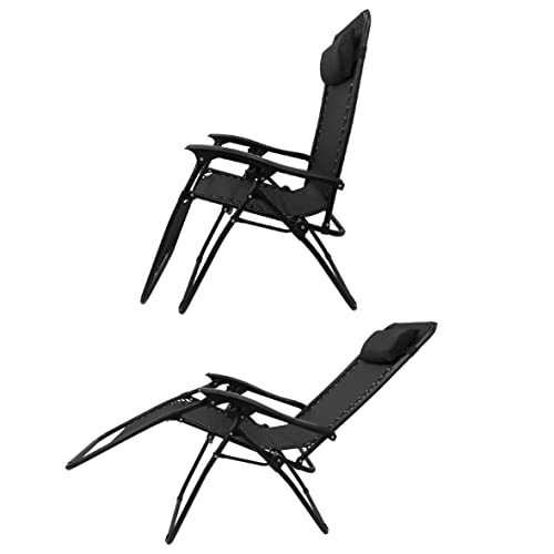 EasyGo Product Zero Gravity Lawn Lounge Pillow and Cup Holder Furniture Outdoor Adjustable Dining Reclining Folding Chairs for Deck Patio Beach Yard, 2 Pack Black