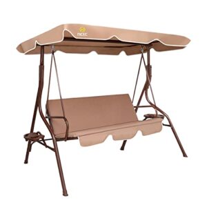 nice c patio swing chair, porch swings bench, canopy glider, with adjustable tilt, extra thick removable cushion (khaki)