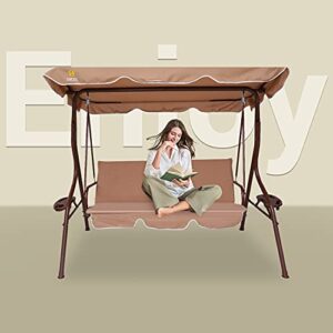 Nice C Patio Swing Chair, Porch Swings Bench, Canopy Glider, with Adjustable Tilt, Extra Thick Removable Cushion (Khaki)