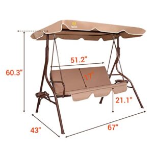 Nice C Patio Swing Chair, Porch Swings Bench, Canopy Glider, with Adjustable Tilt, Extra Thick Removable Cushion (Khaki)