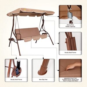 Nice C Patio Swing Chair, Porch Swings Bench, Canopy Glider, with Adjustable Tilt, Extra Thick Removable Cushion (Khaki)