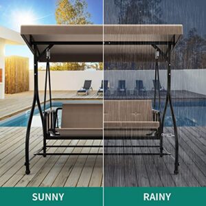 YITAHOME Outdoor Porch Swing, 3 Person Patio Swing Chair with Adjustable Canopy, Removable Cushion,Suitable for Garden, Poolside, Balcony,(Beige Grey)