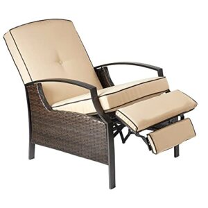 westerly tan all weather resin wicker patio adjustable recliner chair, powder-coated rust-resistant steel frame