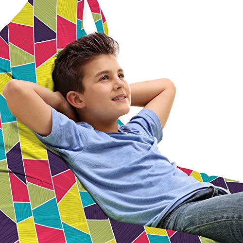 Ambesonne Colorful Lounger Chair Bag, Mosaic Pattern with Lines and Hand Drawn Elements Borders with Trapezoid Shapes, High Capacity Storage with Handle Container, Lounger Size, Multicolor