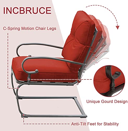 Incbruce 4Pcs Outdoor Metal Furniture Patio Conversation Sets (Glider, Bistro Table, 2 Spring Lounge Chairs) - Wrought Iron Outdoor Glider Chairs Sets (red)