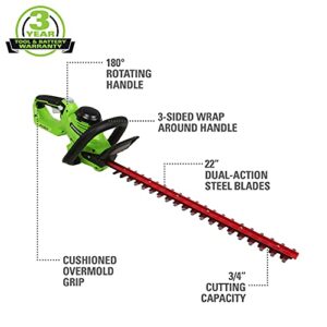 Greenworks 24V 22" Cordless Laser Cut Hedge Trimmer, Tool Only