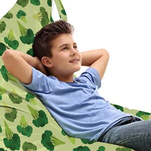 ambesonne vegetable lounger chair bag, repeating healthy food graphic with organic broccoli pattern, high capacity storage with handle container, lounger size, green pale green