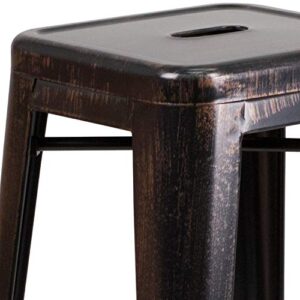 Merrick Lane Newark Series Black-Antique Gold 30" High Backless Metal Bar Height Stool with Square Seat for Indoor-Outdoor Use