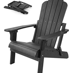 hOmeHua Folding Adirondack Chairs, Outdoor Plastic Weather Resistant Chair, Imitation Wood Stripes, Easy to Fold Move & Maintain, Patio Chair for Backyard Deck, Garden & Lawn Porch (Black)