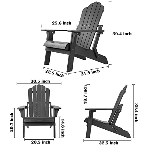 hOmeHua Folding Adirondack Chairs, Outdoor Plastic Weather Resistant Chair, Imitation Wood Stripes, Easy to Fold Move & Maintain, Patio Chair for Backyard Deck, Garden & Lawn Porch (Black)