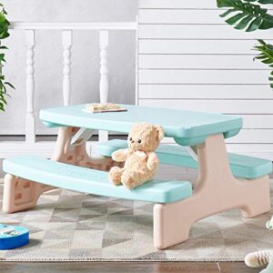 kidzilla kids bench set children outdoor picnic table bench ideal for arts, crafts, snack time, homework, aqua/beige