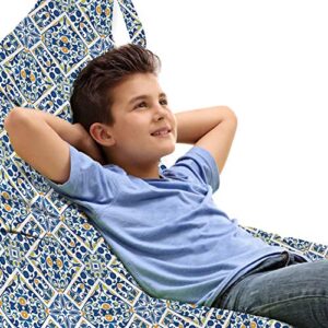 ambesonne ethnic lounger chair bag, portuguese azulejo tiles floral european medieval style mosaic moroccan retro effect, high capacity storage with handle container, lounger size, multicolor