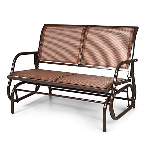 Tangkula 2 Person Patio Glider, Outdoor Swing Bench, Rocker Glider Loveseat Chair with Heavy-Duty Steel Frame, Breathable Seat Fabric, Rocking Lounge Chair for Poolside, Garden, Backyard, Porch