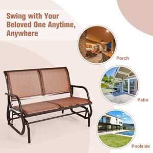 Tangkula 2 Person Patio Glider, Outdoor Swing Bench, Rocker Glider Loveseat Chair with Heavy-Duty Steel Frame, Breathable Seat Fabric, Rocking Lounge Chair for Poolside, Garden, Backyard, Porch