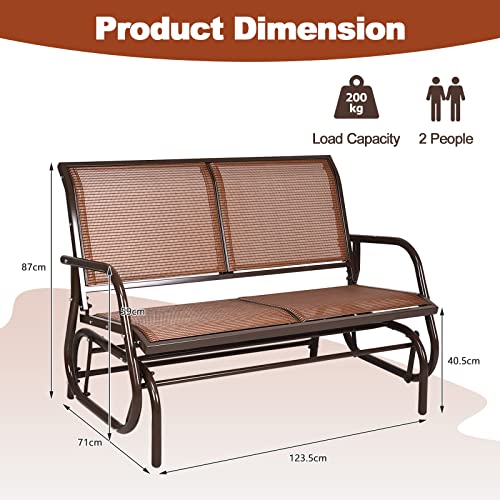 Tangkula 2 Person Patio Glider, Outdoor Swing Bench, Rocker Glider Loveseat Chair with Heavy-Duty Steel Frame, Breathable Seat Fabric, Rocking Lounge Chair for Poolside, Garden, Backyard, Porch