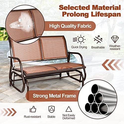 Tangkula 2 Person Patio Glider, Outdoor Swing Bench, Rocker Glider Loveseat Chair with Heavy-Duty Steel Frame, Breathable Seat Fabric, Rocking Lounge Chair for Poolside, Garden, Backyard, Porch