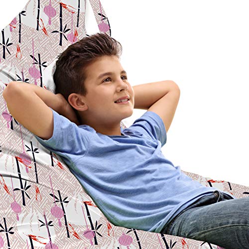 Ambesonne East Lounger Chair Bag, Pastel Dim Sum and Bamboo Motifs Traditional Chinese Food and Plants, High Capacity Storage with Handle Container, Lounger Size, Pale Salmon and Multicolor