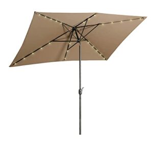 aok garden 6.5ft × 10ft solar led lighted patio umbrella with push button tilt and sturdy aluminum ribs for deck lawn pool & backyard – coffee