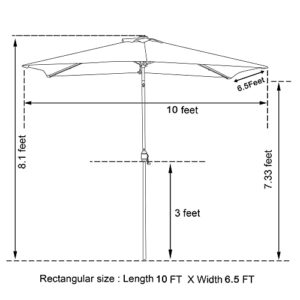 Aok Garden 6.5FT × 10FT Solar LED Lighted Patio Umbrella with Push Button Tilt and Sturdy Aluminum Ribs for Deck Lawn Pool & Backyard - Coffee