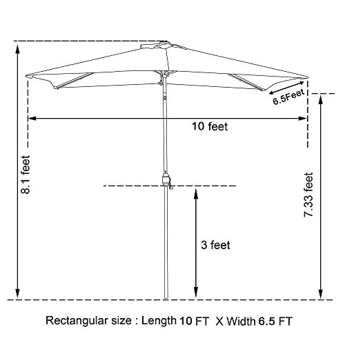 Aok Garden 6.5FT × 10FT Solar LED Lighted Patio Umbrella with Push Button Tilt and Sturdy Aluminum Ribs for Deck Lawn Pool & Backyard - Coffee