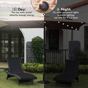 Aok Garden 6.5FT × 10FT Solar LED Lighted Patio Umbrella with Push Button Tilt and Sturdy Aluminum Ribs for Deck Lawn Pool & Backyard - Coffee
