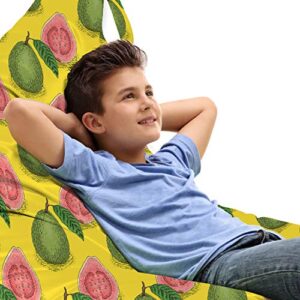 ambesonne tropical lounger chair bag, ripe guava fruits with fresh leaves hand drawn agriculture produce, high capacity storage with handle container, lounger size, yellow green