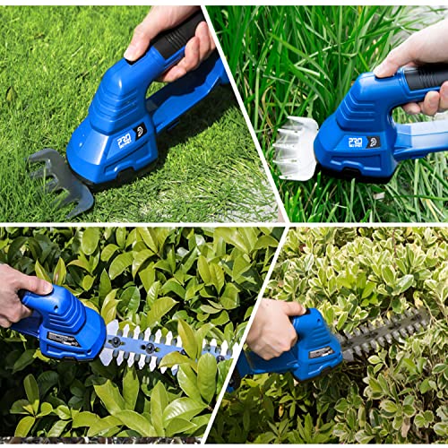 Cordless Grass Shears & Shrub Hedge Trimmer, 2 in 1 Electric Handhled Hedge Clippers 20V Grass Cutter Trimmer with Rechargeable Lithium-Ion Battery and Charger, Plastic Cover Included