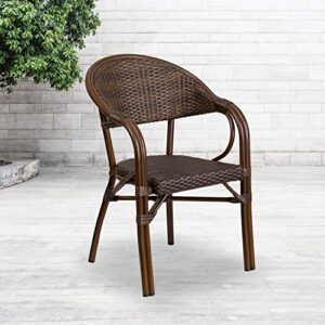 emma + oliver cocoa rattan patio chair with bamboo-aluminum frame