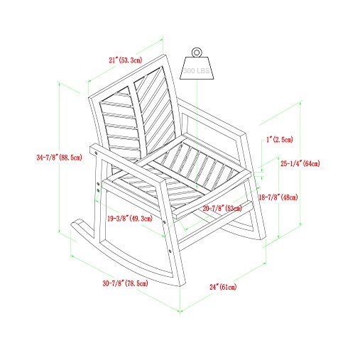 Walker Edison AZOWVINRCDB-3 Antigua Modern 3 Piece Chevron Solid Acacia Wood Outdoor Rocking Chair Set, Dark Brown