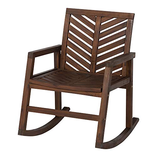 Walker Edison AZOWVINRCDB-3 Antigua Modern 3 Piece Chevron Solid Acacia Wood Outdoor Rocking Chair Set, Dark Brown