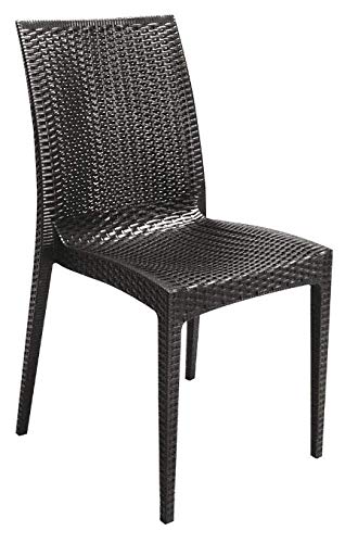 Breathable Poly Rattan Bistrot Indoor Outdoor Dining Chairs Stackable and Strong (2 Chairs) Anthracite Dark Grey Made in Italy