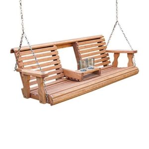 porchgate amish heavy duty 800 lb rollback console treated porch swing with hanging chains (cedar stain)