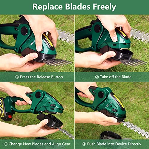 YOFE 21V Cordless Hedge Trimmer & Grass Shear, 2 in 1 Handheld Shrubbery Trimmer Electric Grass Trimmer, Lightweight & Safe Grass Cutter/Hedge Shear with Rechargeable Battery and Charger