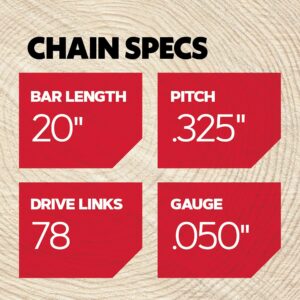 Oregon H78 ControlCut Chainsaw Chain for 20-Inch Bar – 78 Drive Links, Replacement Low-Kickback Chainsaw Blade, .050 Inch Gauge, .325 Inch Pitch, fits Echo, Poulan, Ryobi & Husqvarna Models (H78),Black