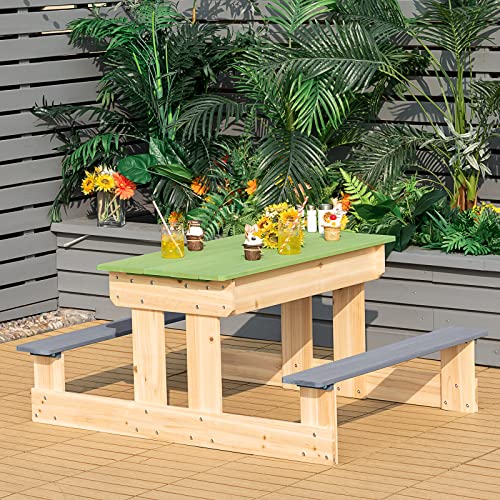 Costzon Kids Picnic Table, 3 in 1 Multipurpose Sand & Water Table w/Removable Top & 2 Storage Boxes, Wooden Construction, Bench Set for Indoor & Outdoor, Patio, Yard, Activity Play Table (Natural)